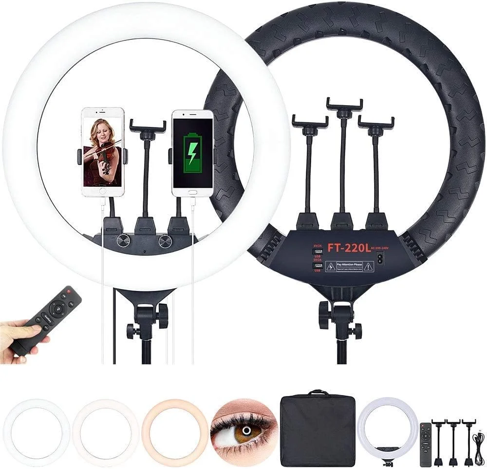 رینگ لایت لنگر زیبایی LED، نور پرکننده نرم با دیافراگم بزرگ برای تاتو، نور پرکننده زنده تلفن همراه برای آرایش ویدئویی پرتره (مشکی، 56x46x10 سانتی متر)