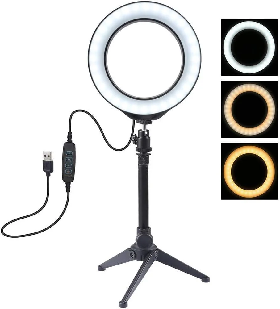 نور حلقه ای رومیزی 6 اینچی Samnuerly با پایه سه پایه، 3 حالت نور، 10 سطح روشنایی، نور پرکننده LED قابل تنظیم قابل حمل برای وبلاگ نویسی، ویدیوهای یوتیوب، آرایش و پخش زنده نور حلقه ای رومیزی 6 اینچی Samnuerly با پایه سه پایه، 3 حالت نور، 10 سطح روشنایی، نور پرکننده LED قابل تنظیم قابل حمل برای وبلاگ نویسی، ویدیوهای یوتیوب، آرایش و پخش زنده