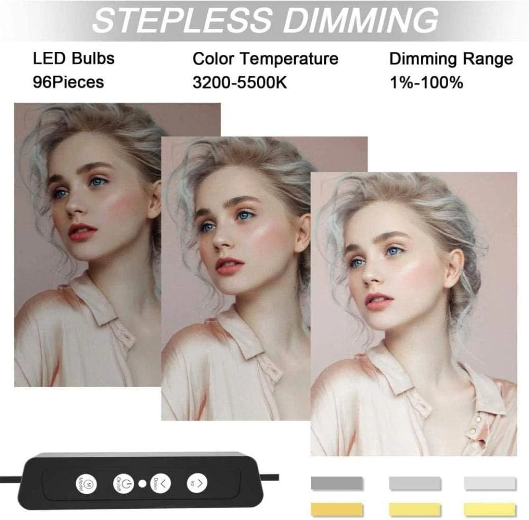 حلقه نور 3 LED Samnuerly با پایه و نگهدارنده تلفن، حالت ها قابل تنظیم با لامپ سلفی 8 واتی چند دوربینه برای تلفن هوشمند، چرخش 360 درجه