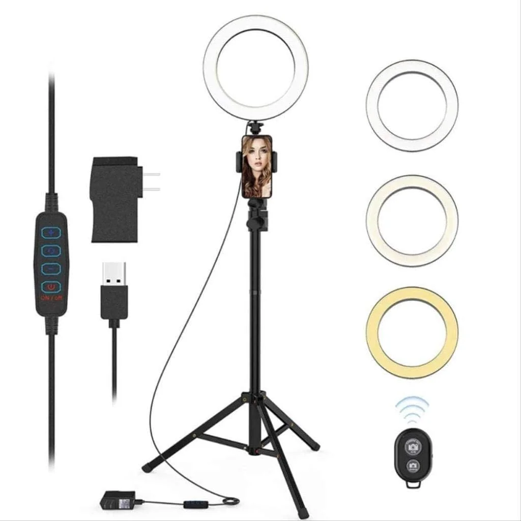 نور حلقه ای عکاسی موبایل 16/26 سانتی متری با پایه و نگهدارنده تلفن، نور حلقه ای سلفی LED USB با نگهدارنده تلفن همراه، نور حلقه ای با پایه 160 سانتی متری