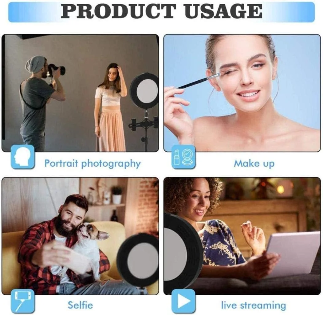 حلقه نور 3 LED Samnuerly با پایه و نگهدارنده تلفن، حالت ها قابل تنظیم با لامپ سلفی 8 واتی چند دوربینه برای تلفن هوشمند، چرخش 360 درجه