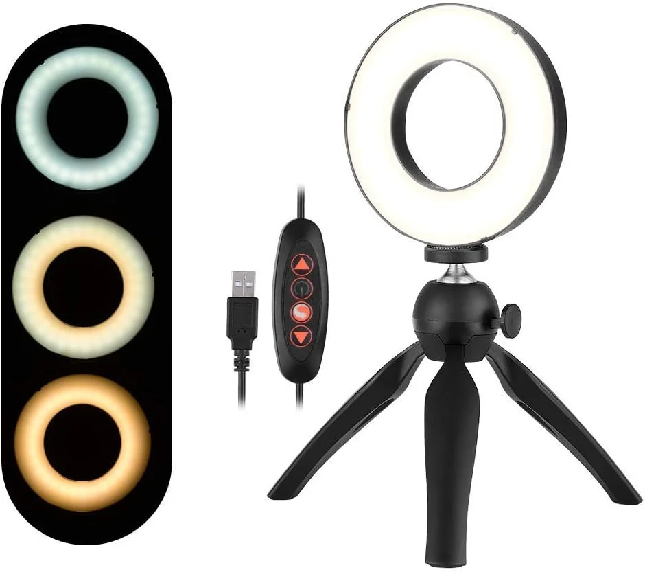 نور حلقه ای ال ای دی 6.2 اینچی، با قابلیت تنظیم نور در 3 حالت نوری، 11 روشنایی، مناسب برای سلفی، آرایش، دارای نگهدارنده تلفن همراه، نور دایره ای یو اس بی برای پخش زنده