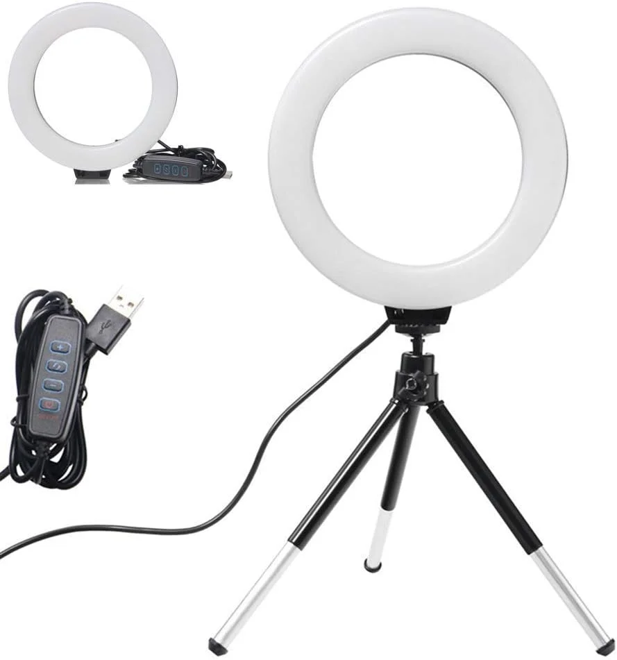 حلقه نور ال ای دی 6 اینچی Samnuerly با پایه سه پایه و دوشاخه USB، 2 حالت روشنایی قابل تنظیم برای ویدیوهای یوتیوب، پخش زنده، آرایش، عکاسی و دوربین گوشی