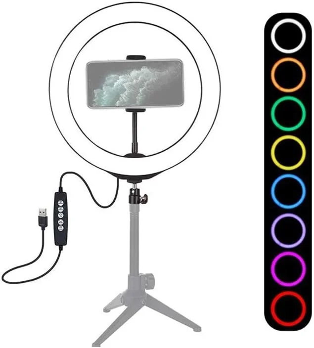 حلقه نور LED، حلقه نور سلفی LED 7.6 اینچی، حلقه نور RGB با قابلیت تنظیم نور، برای سلفی/آرایش/ویدیوهای یوتیوب/ولاگ/پخش زنده