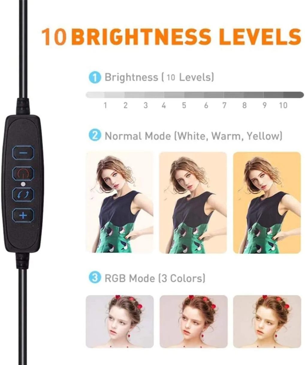 حلقه نور ال ای دی 10 اینچی با پایه و نگهدارنده تلفن، کیت نورپردازی عکس و فیلم دوربین، با سه پایه، 2 عدد لامپ زیبایی برای پخش زنده، سلفی و ویدیو