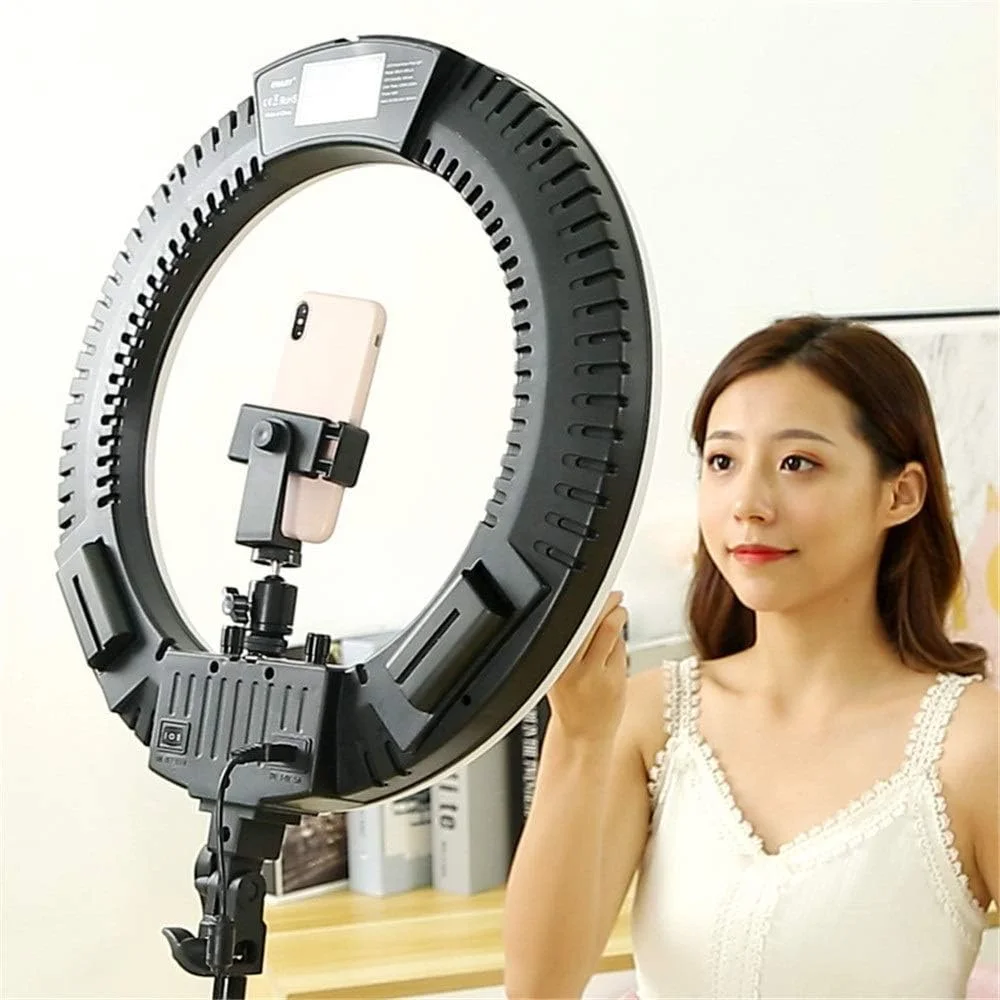 نور حلقه ای Samnuerly 18 اینچی، نور پرکننده با دهانه بزرگ برای پخش زنده، کنترل از راه دور دما، نور نرم ال ای دی LCD برای پرتره، ویدیو، آرایش (مشکی، 50x20x53 سانتی متر)