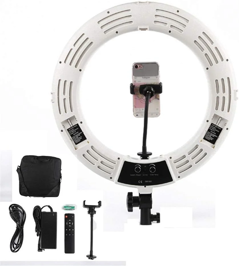 نور حلقه ای 18 اینچی برای عکاسی، نور پرکننده سلفی، نور پرکننده زیبایی برای پخش زنده، مناسب برای آرایش، پرتره، ویدیو و دوربین موبایل (سفید، 59x46x11 سانتی متر)