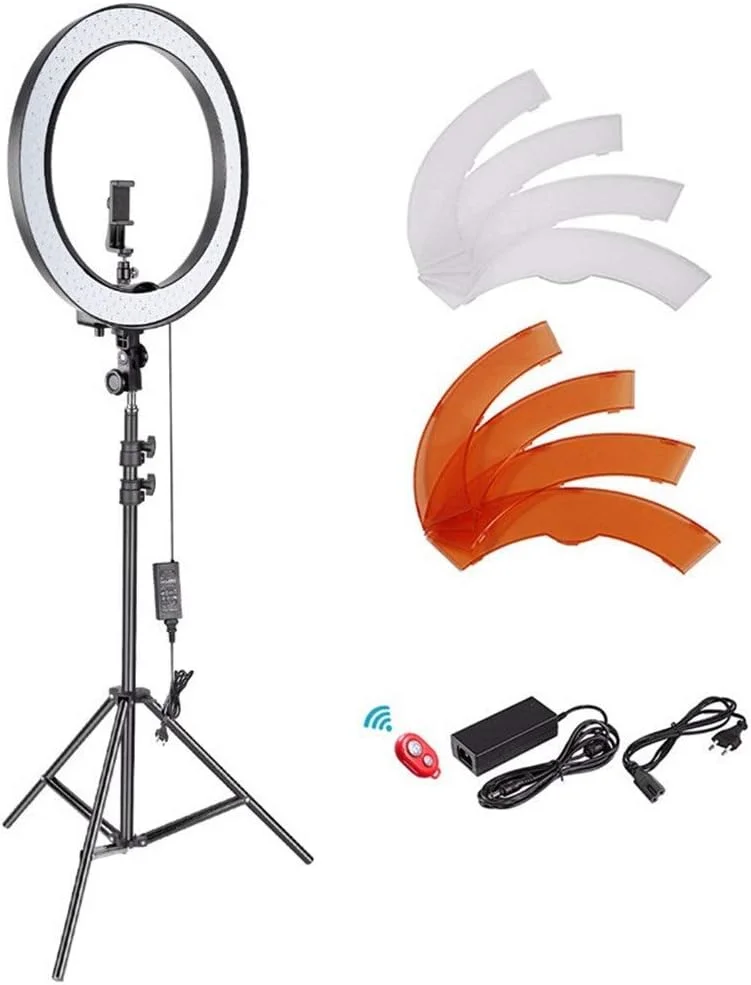 نور حلقه ای 18 اینچی Samnuerly LED، نور پرکننده حلقه ای برای عکاسی، مجموعه زیبایی صورت زنده، براکت سلفی تلفن همراه، نور پرکننده برای آرایش ویدئویی پرتره (مشکی، 52x13x64 سانتی متر)
