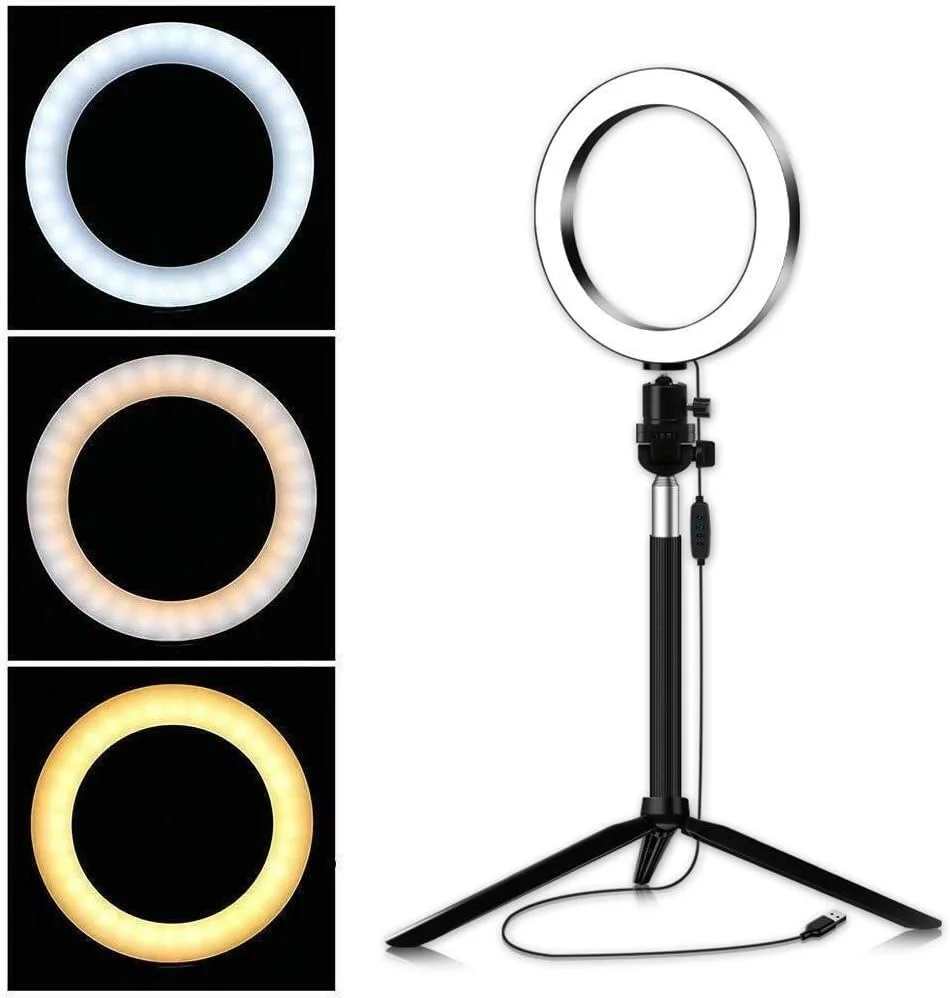 حلقه نور با پایه، 3 حالت رنگی و 10 سطح روشنایی برای یوتیوب، فیسبوک، پخش زنده، آرایش، ولاگ (14.5CM، 16CM، 20CM) سه گزینه (اندازه: 20CM)