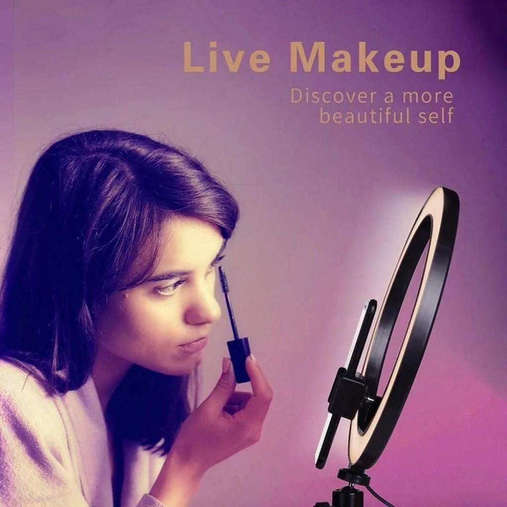 حلقه نور ال ای دی Samnuerly با پایه و نگهدارنده تلفن، با پایه سه پایه نگهدارنده تلفن حلقه نور سلفی چراغ حلقه تلفن آرایش، برای عکاسی ویدیویی یوتیوب، کیت نورپردازی عکس و فیلم دوربین