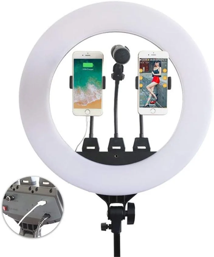 نور حلقه ای 18 اینچی Samnuerly، نور پرکننده زنده، نور لنگر، نور زیبایی، نور عکاسی تاتو، نور سلفی تلفن همراه برای آرایش ویدئویی پرتره (مشکی، 50x40x10 سانتی متر)