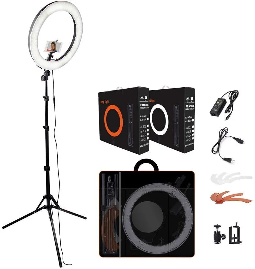 حلقه نور ال ای دی، نور عکاسی، حلقه نور سفید کننده، نور پر کننده برای پخش زنده ویدیویی و آرایش پرتره (مشکی، 50x50x18 سانتی متر)