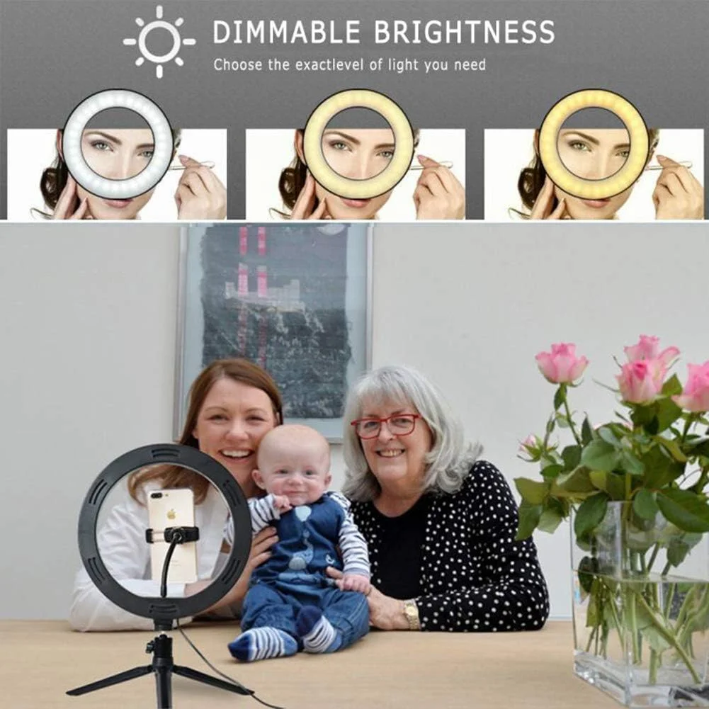 حلقه نور سلفی، حلقه LED تاشو حرفه ای 10 اینچی با 3 رنگ منبع نور قابل تنظیم، برای سلفی، پخش زنده، ضبط ویدیو، نور آرایش