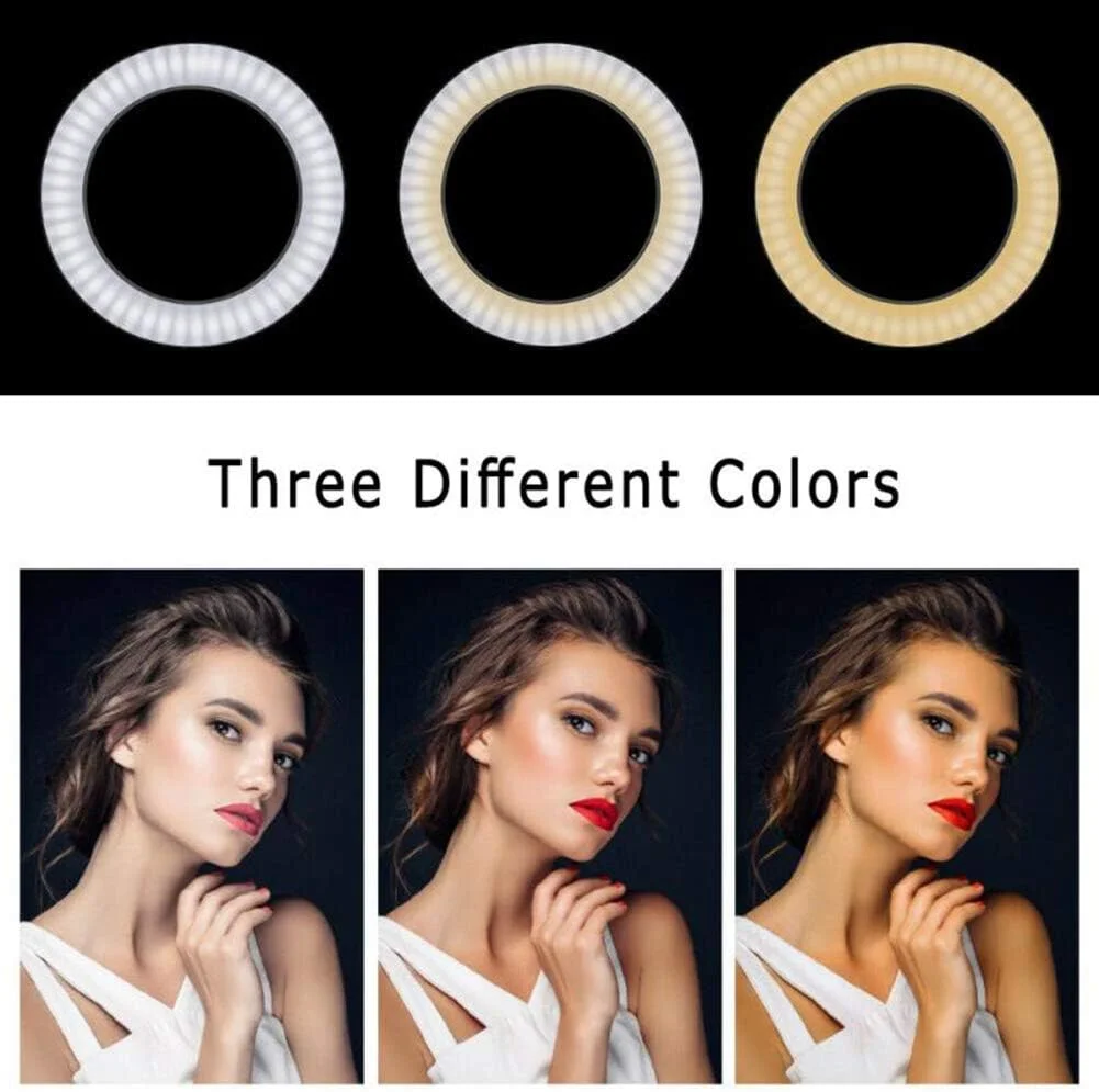 حلقه نور سلفی، حلقه LED تاشو حرفه ای 10 اینچی با 3 رنگ منبع نور قابل تنظیم، برای سلفی، پخش زنده، ضبط ویدیو، نور آرایش