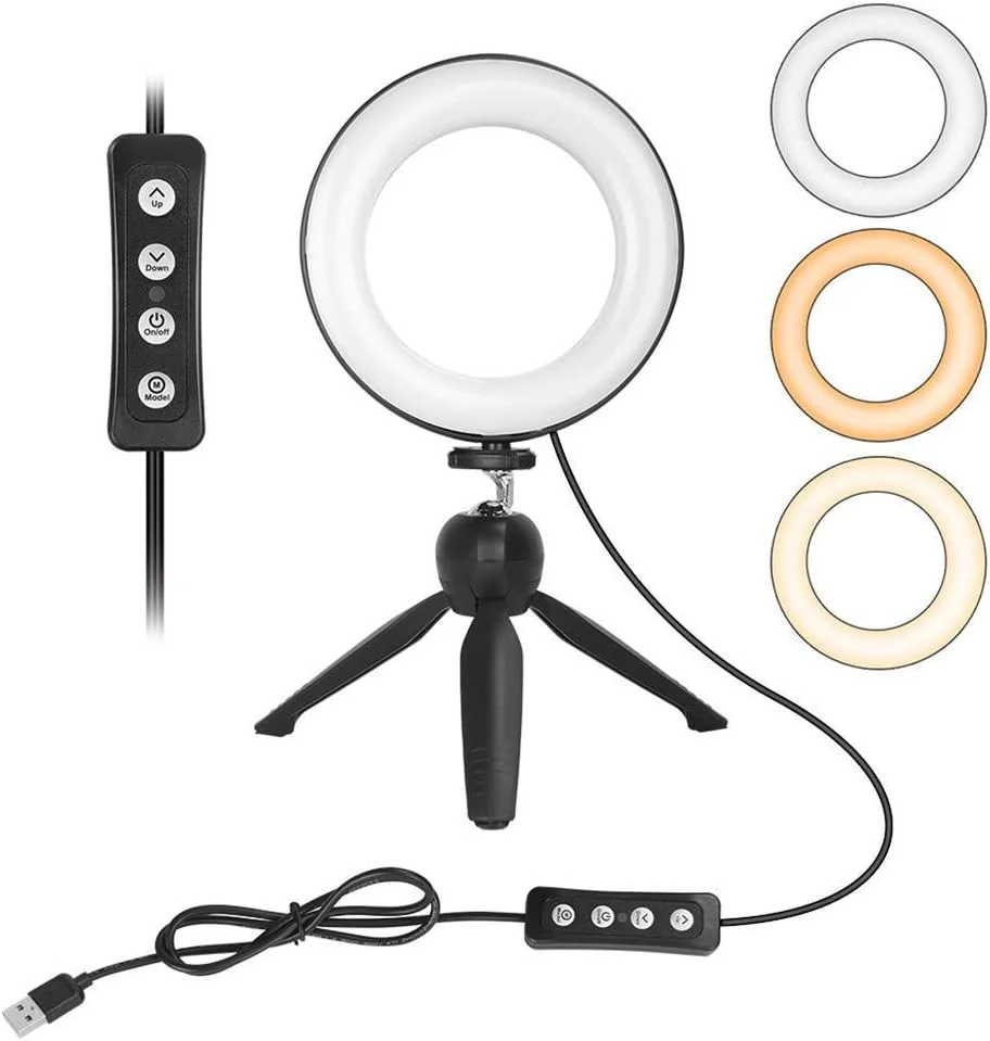 نور حلقه ای سلفی رومیزی Samnuerly با پایه سه پایه، نور پر کننده LED قابل تنظیم برای یوتیوب، آرایش و پخش زنده، 3 حالت نور، 10 سطح روشنایی