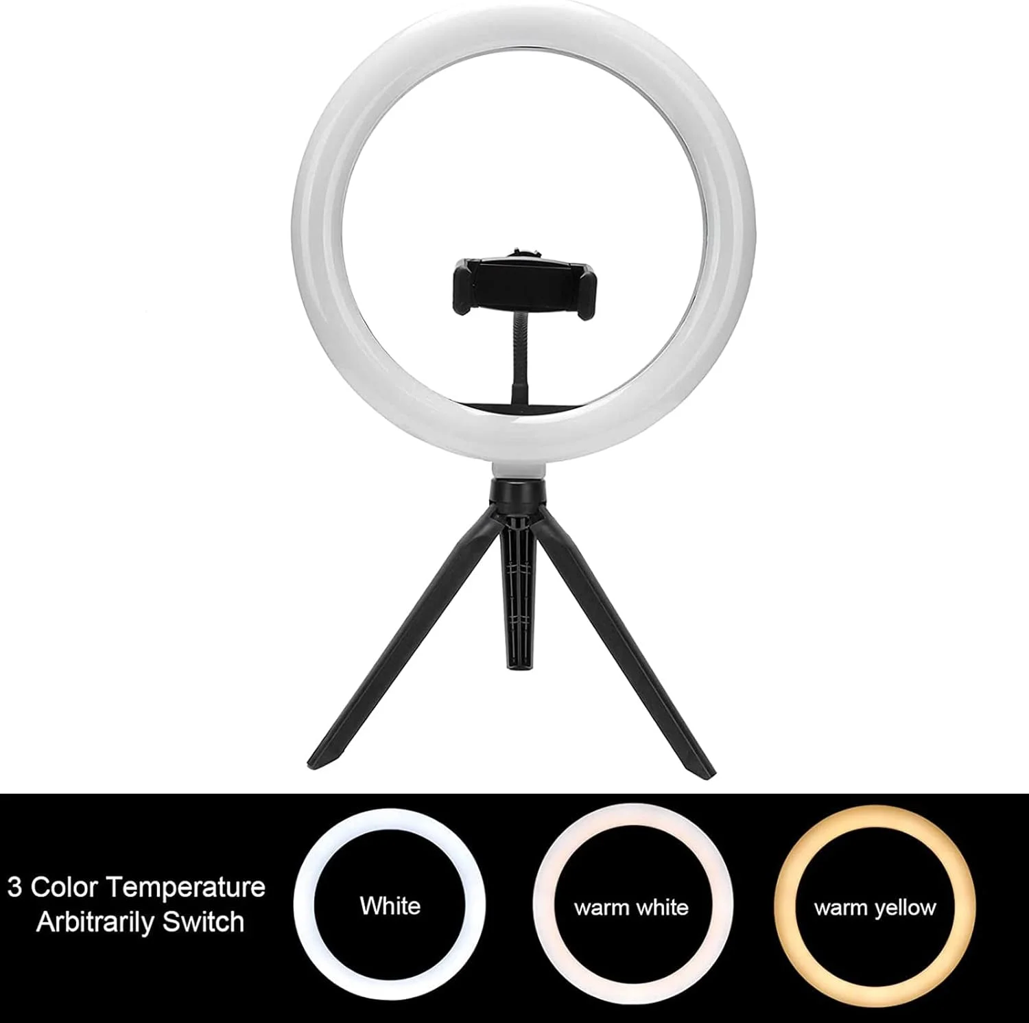 نور حلقه ای LED، نور حلقه ای سلفی، با پایه سه پایه نگهدارنده تلفن، رنگ و روشنایی قابل تنظیم برای آرایش عکاسی، نورپردازی کنفرانس ویدیویی