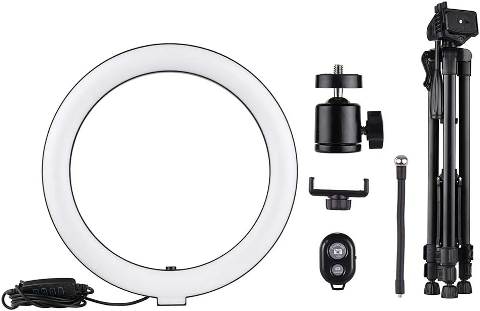 حلقه نور ال ای دی 10 اینچی با پایه سه پایه، نگهدارنده تلفن، ریموت کنترل، 2800K-5700K، نور 3 رنگ قابل تنظیم برای پخش زنده، آرایش، عکاسی، دوربین، فیلم