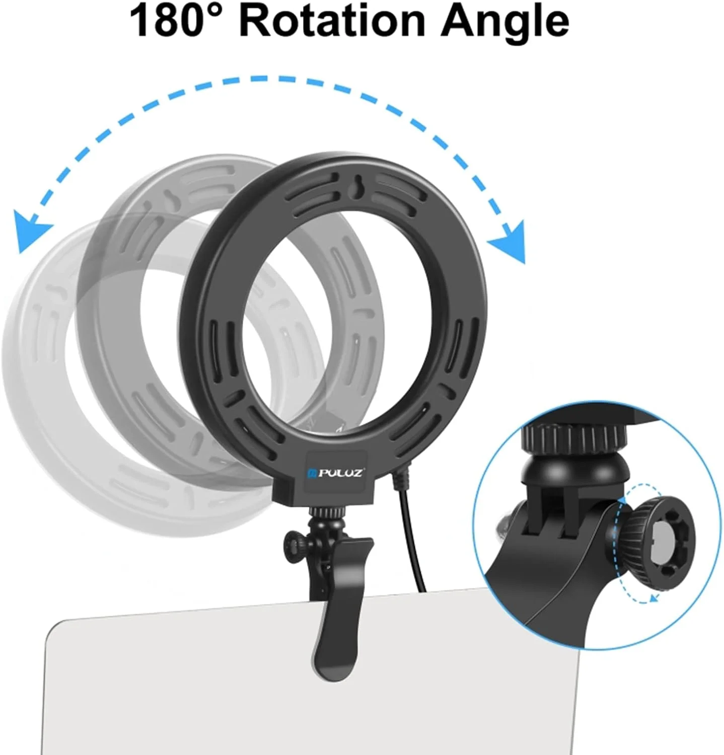 DFHJ نور حلقه ای USB با قطر 16 سانتی متر، دمای رنگ 3200-5600K، 10 سطح روشنایی با گیره نصب برای نور تکمیلی ویدیو زنده لپ تاپ