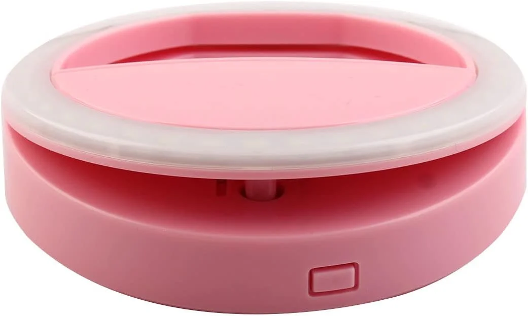 حلقه نور صورتی با 36 ال ای دی و 3 سطح روشنایی قابل تنظیم، با باتری، مناسب برای گوشی های هوشمند اندروید