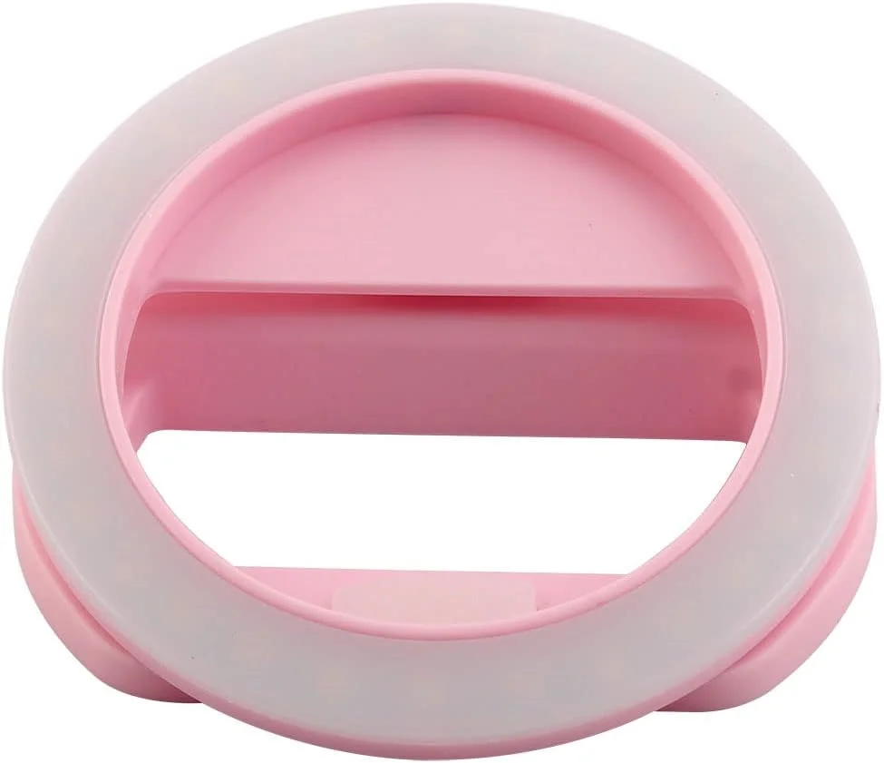 حلقه نور صورتی رنگ با 30 ال ای دی با قابلیت تنظیم روشنایی در 4 سطح، قابل شارژ، مناسب برای گوشی های هوشمند اندروید