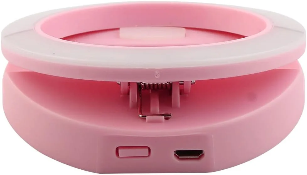 حلقه نور صورتی رنگ با 30 ال ای دی با قابلیت تنظیم روشنایی در 4 سطح، قابل شارژ، مناسب برای گوشی های هوشمند اندروید