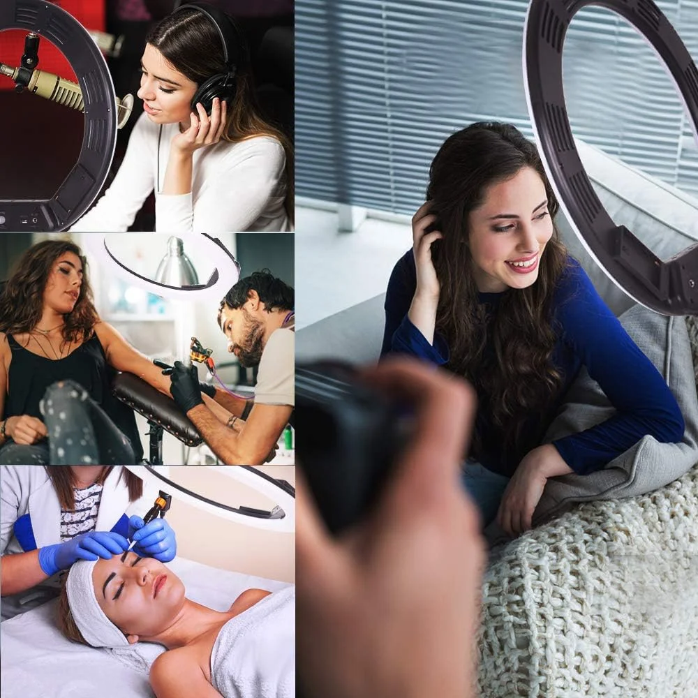 نور حلقه ای ال ای دی 38 وات 18 اینچی دو رنگ با قابلیت تنظیم نور به همراه سه پایه، کنترل از راه دور بی سیم، لوله نرم، 3200-5600K برای دوربین، یوتیوب، آرایش، سلفی، فیلمبرداری، پرتره، تاتو و ابرو