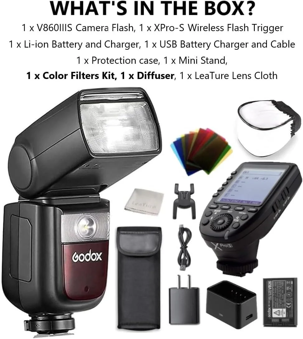 مجموعه فلاش گودکس V860III-S و تریگر XPro-S سازگار با دوربین سونی 2.4G HSS 1/8000 GN60 بازیافت 1.5 ثانیه 480 فلاش با قدرت کامل (V860III-S + XPro-S)