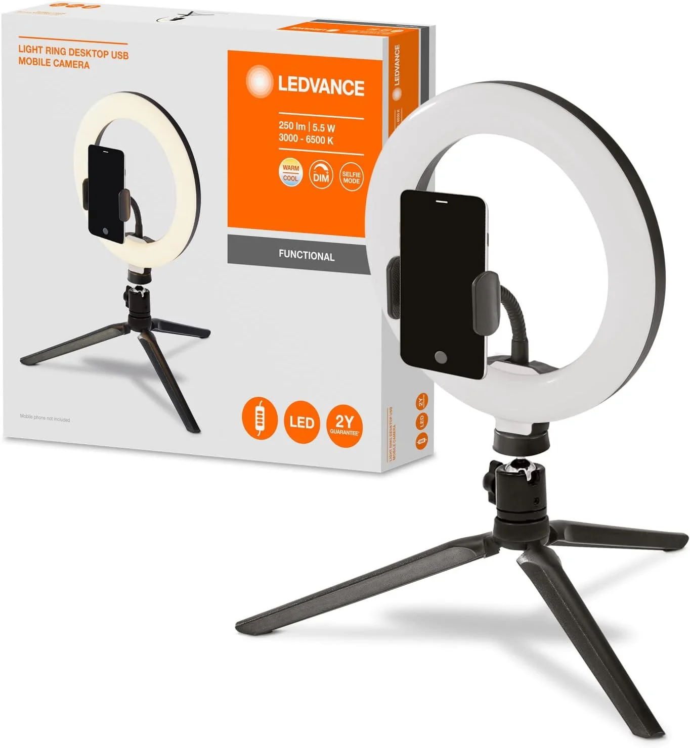 حلقه نور دوربین موبایل LEDVANCE رومیزی، پلی کربنات (PC)، 5.5 وات، مشکی