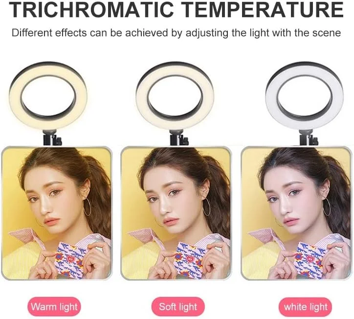 حلقه نور ال ای دی دایره ای 6 اینچی TECHBLAZE با گیره برای میز، چرخش 360 درجه، دارای 3 رنگ قابل تنظیم و 10 سطح روشنایی برای کنفرانس ویدئویی/آرایش/یوتیوب