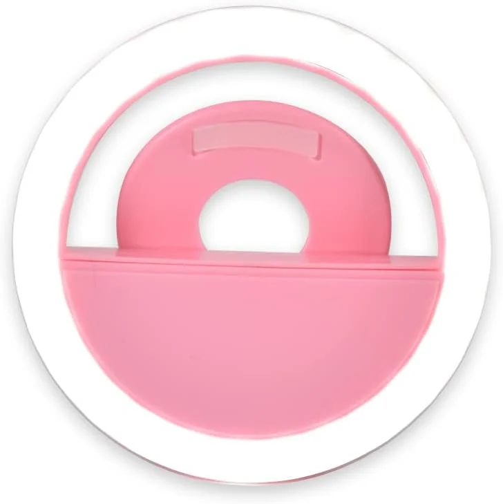 نور حلقه ای سلفی، نور سلفی گیره ای قابل حمل و شارژ (صورتی)