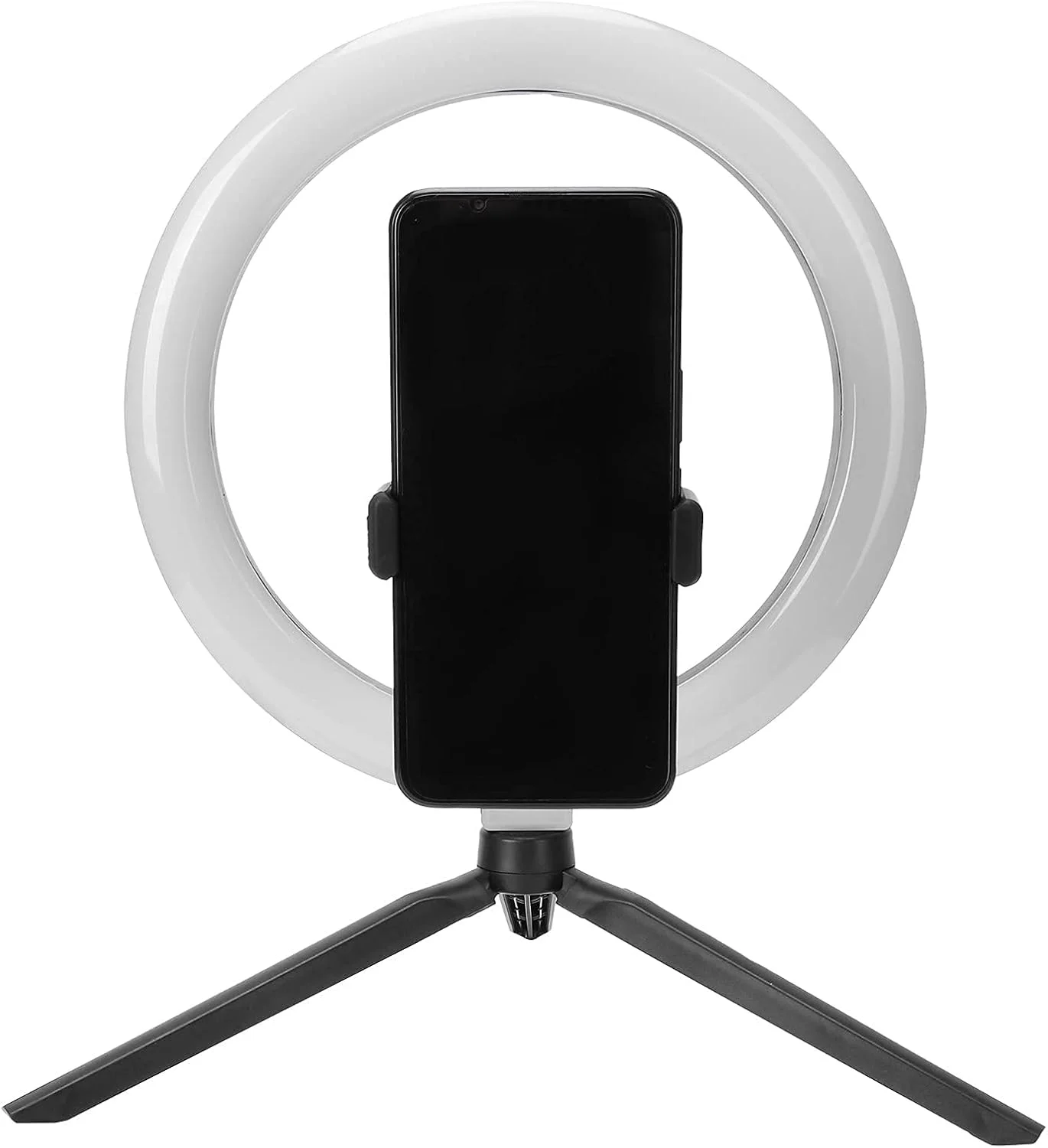نور حلقه ای سلفی، نور حلقه ای رومیزی با قابلیت تنظیم نور و 3 حالت روشنایی به همراه نگهدارنده تلفن همراه برای آرایش و پخش زنده
