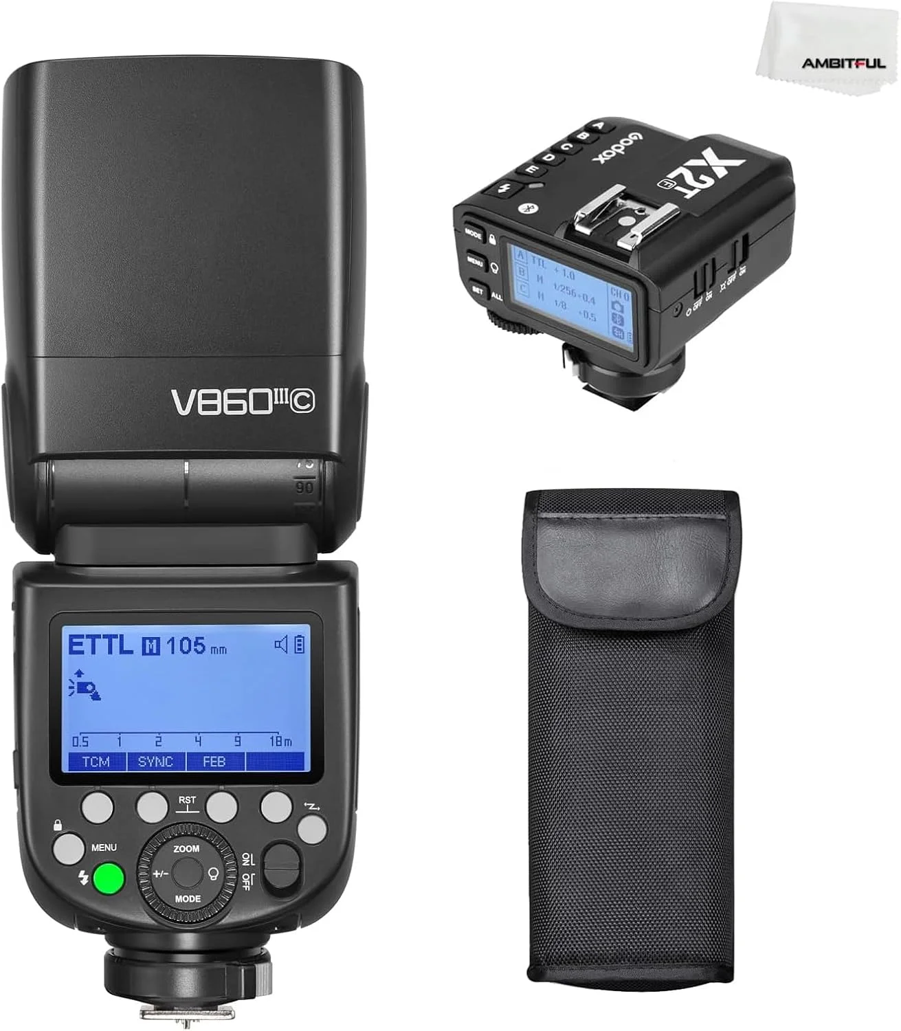 فلاش دوربین گودوکس V860III-F TTL 2.4G GN60 HSS با نور مدلینگ 10 سرعته قابل تنظیم، سوئیچ یک کلیدی TTL + فرستنده تریگر گودوکس X2T-F برای دوربین فوجی