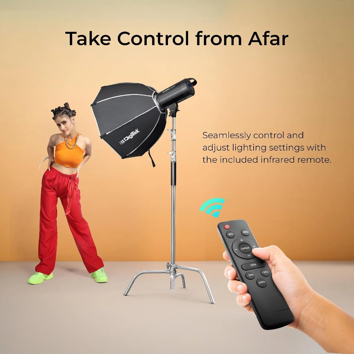 نور ویدئویی ال ای دی مداوم دو رنگ DIGITEK® Lite (DCL-250 WBC Combo) 250W با رفلکتور 18 سانتی‌متری و ریموت مادون قرمز، برق AC - کنترل دمای رنگ 3000K-6500K، CRI 95، 22500 لومن، ایده‌آل برای فیلمبرداری