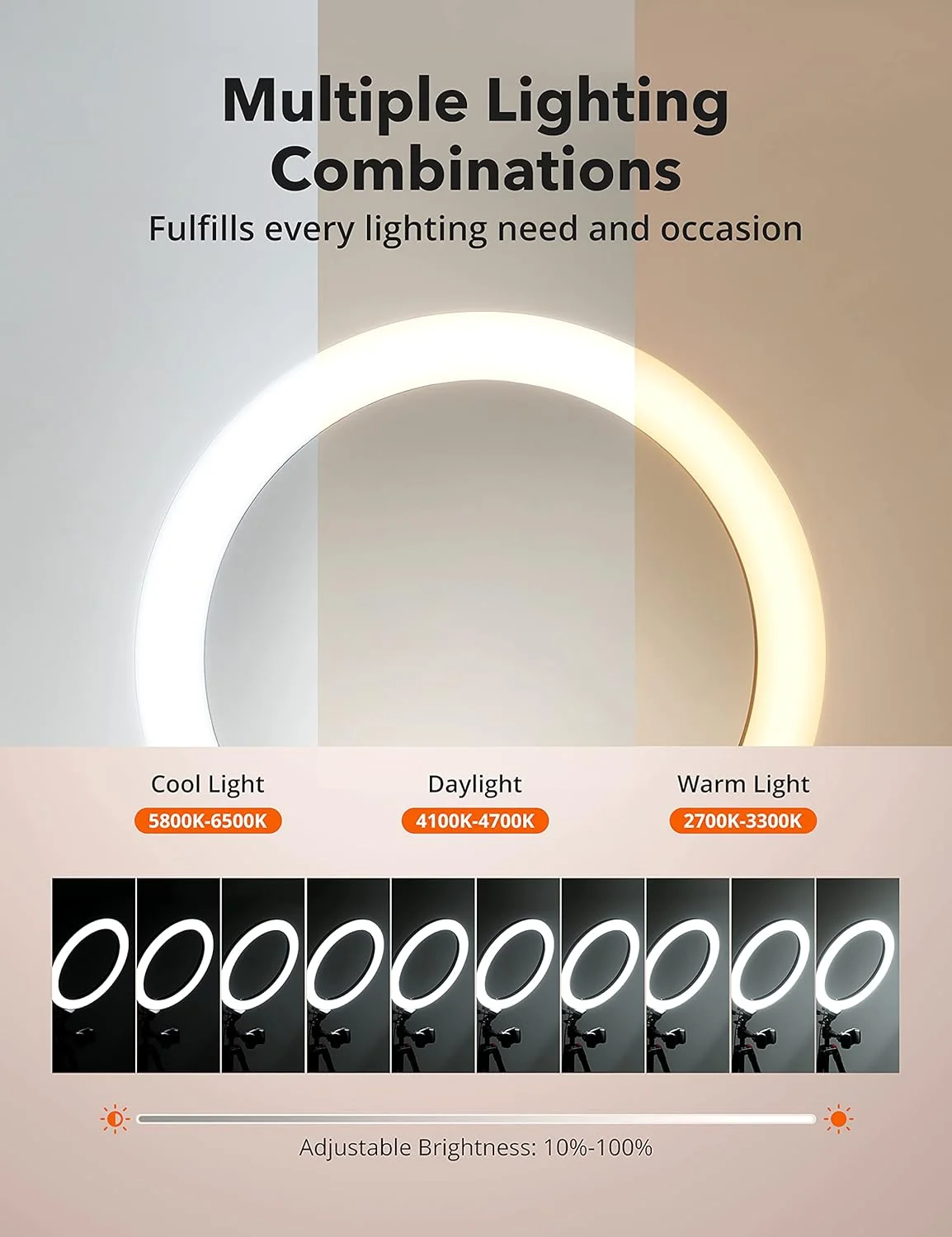 نور حلقه ای 12 اینچی، نور حلقه ای سلفی با 3 حالت رنگی، روشنایی قابل تنظیم، پایه سه پایه قابل افزایش، 2 نگهدارنده تلفن، شاتر از راه دور بلوتوث برای عکاسی/آرایش/وبلاگ/پخش زنده/یوتیوب…