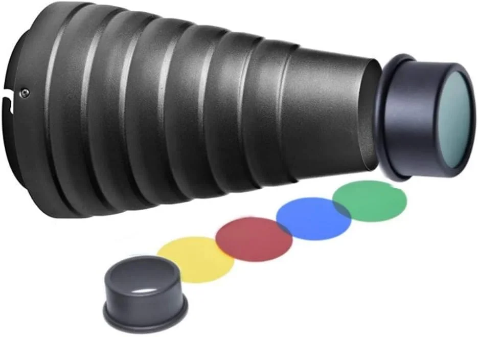 مخروطی دهانه نور VEEPRO MVPRO با دهانه Elinchrom به همراه 4 فیلتر ژله ای رنگی برای نور فلاش استودیویی