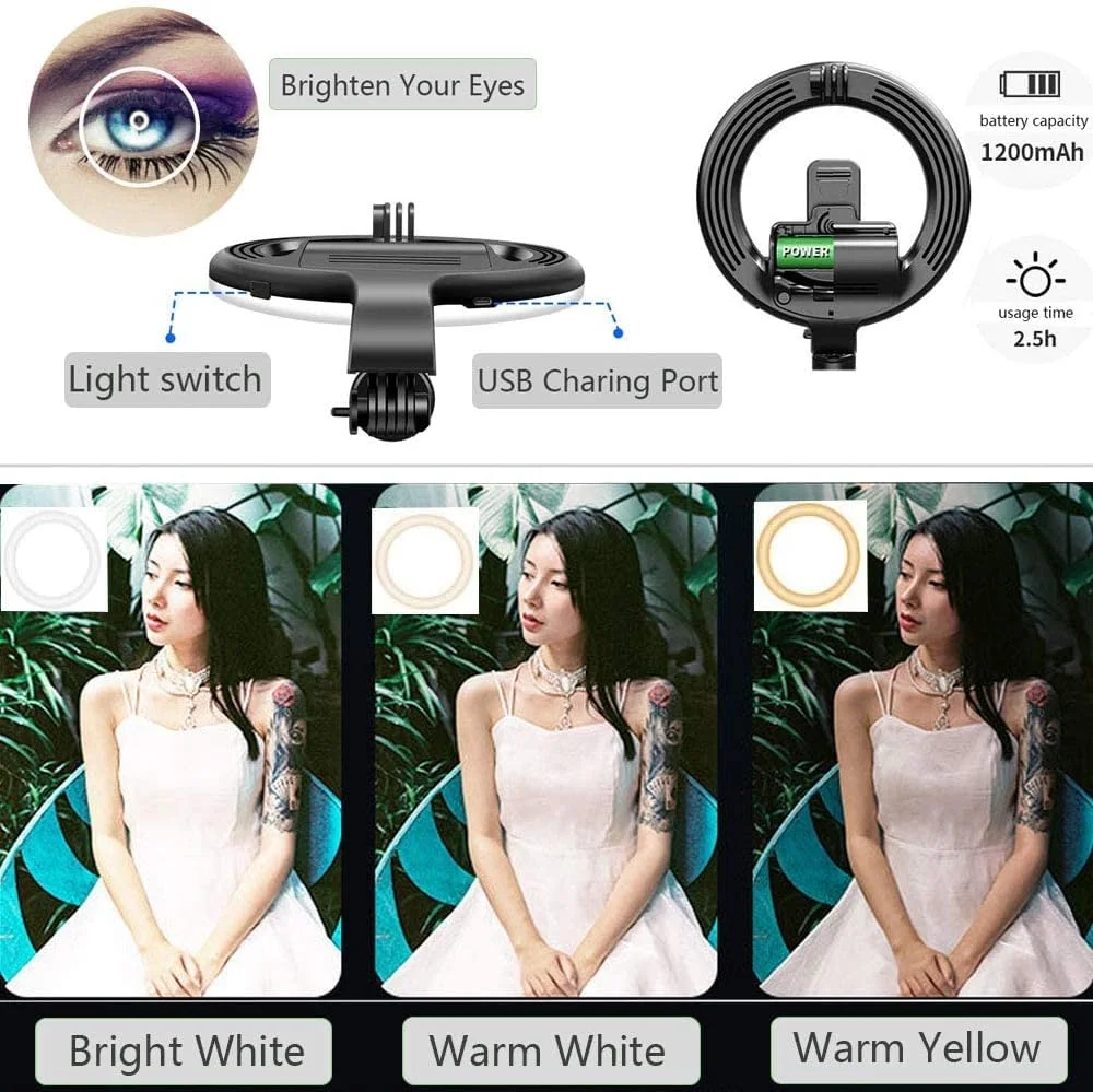 حلقه نور سلفی با پایه سه پایه برای پخش زنده، استیک سلفی بلوتوث بی سیم با نور، نگهدارنده تلفن همراه قابل افزایش، سازگار با آیفون/اندروید