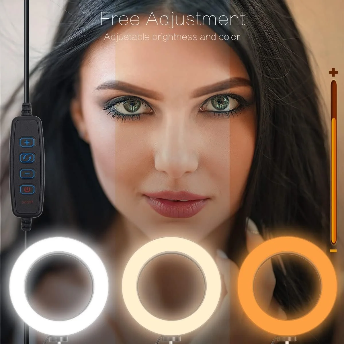 حلقه نور ال ای دی ایوینر با سر توپی فلزی و 3 حالت - 6 اینچ