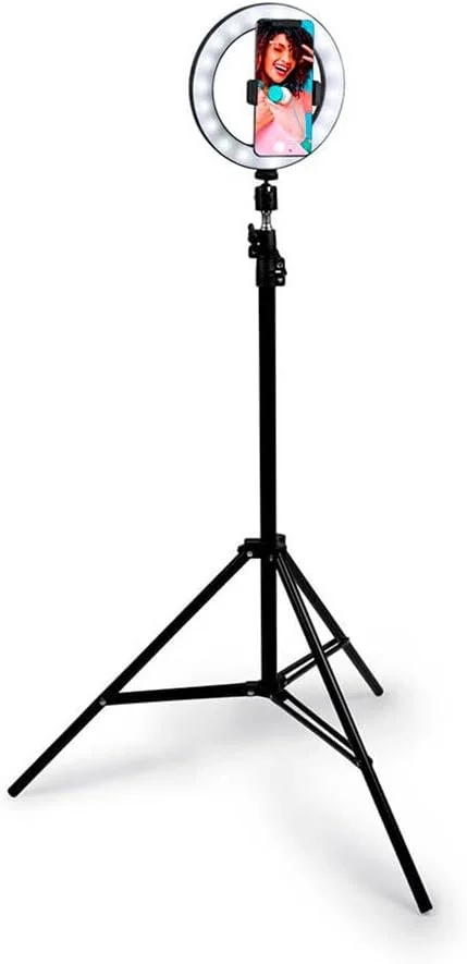 نور حلقه ای سلفی گروندیگ روی سه پایه - نور حلقه ای برای تلفن همراه - TikTok، Instagram، You Tube - LED - انعطاف پذیر - 210 سانتی متر