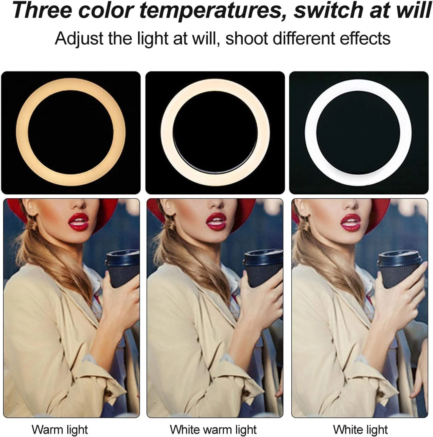 حلقه نور سلفی LED با 3 رنگ نور به همراه سه پایه برای دختران