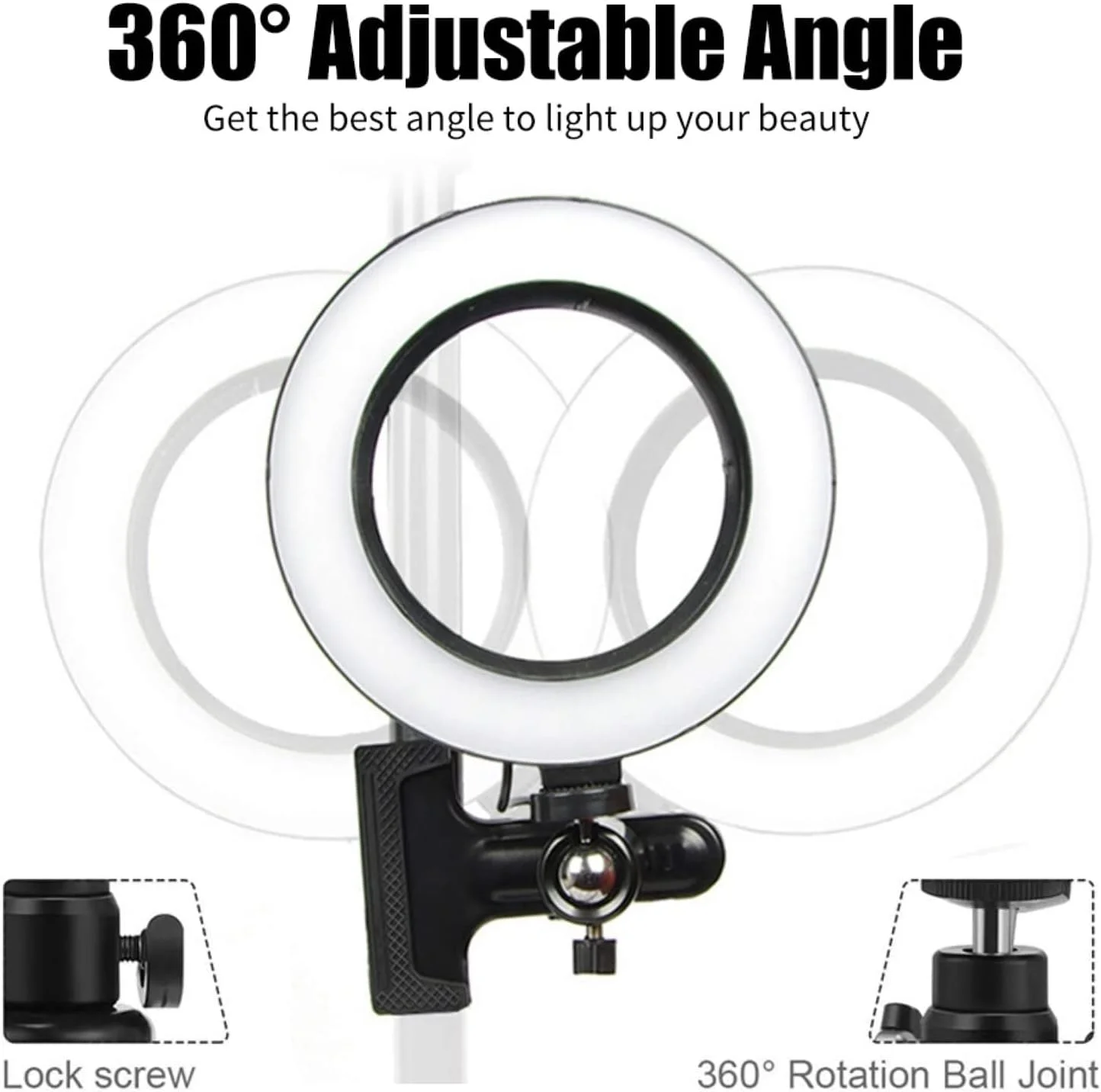 حلقه نور ال ای دی eWINNER با گیره فنری و 3 حالت نور برای ویدیوهای یوتیوب/آرایش/پخش کامپیوتر (15 سانتی متر، مشکی روشن)