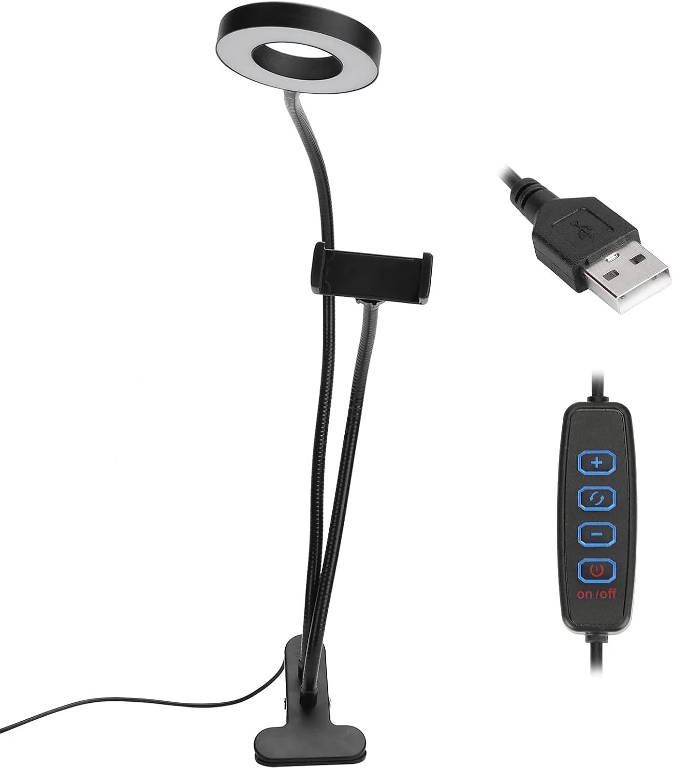 نور سلفی ال ای دی USB با پایه، نور زمینی دیمر دار، 3 حالت و 10 سطح روشنایی برای ولاگ، ویدیو یوتیوب، آرایش تیک تاک، سازگار با تلفن هوشمند