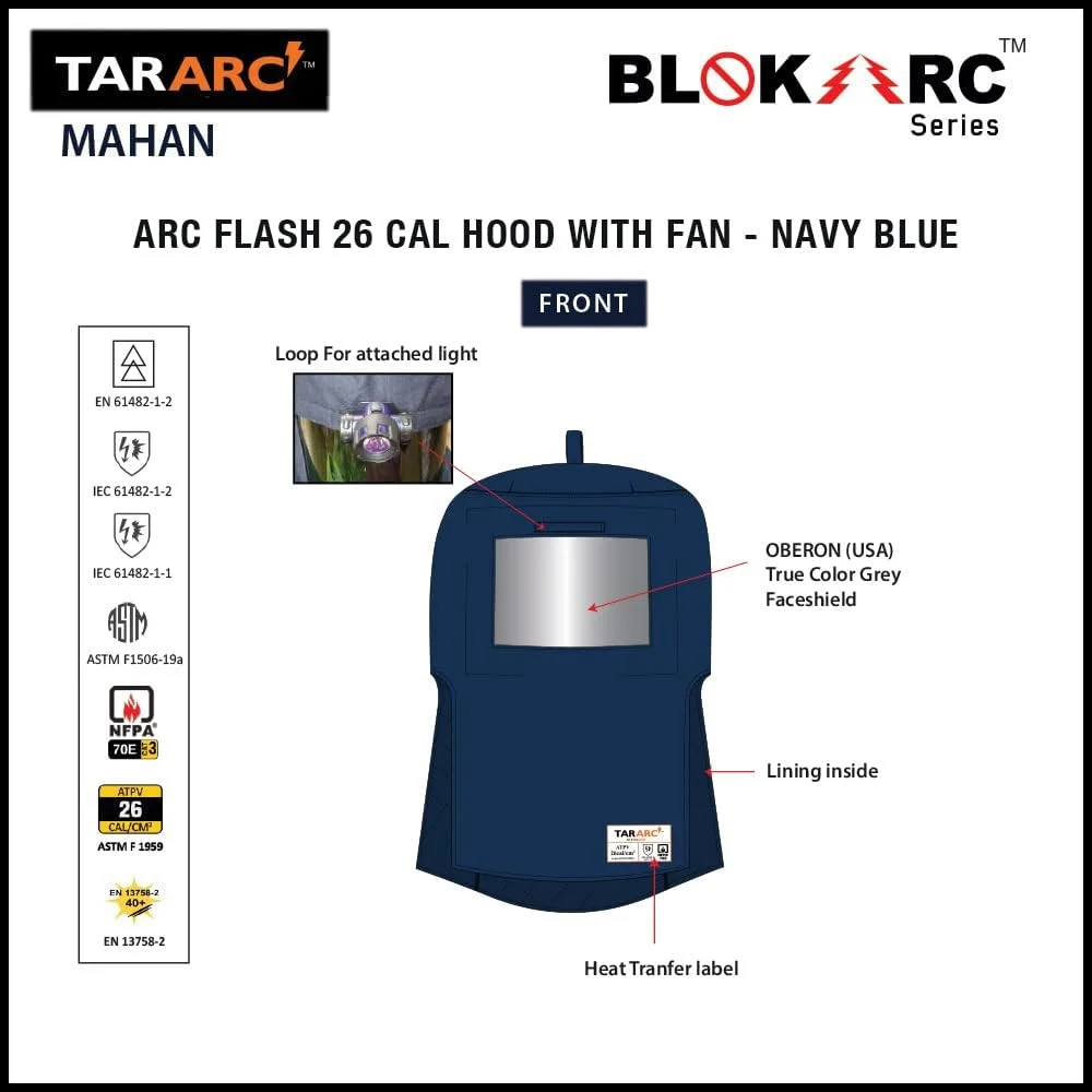 TARARC - سری BLOK-ARC مدل MAHAN 26 Cal کیت های محافظت در برابر قوس الکتریکی (کلاه با فن) (BLOKARC-MHN26-KTWF) (X-Large) TARARC - سری BLOK-ARC مدل MAHAN 26 Cal کیت های محافظت در برابر قوس الکتریکی (کلاه با فن) (BLOKARC-MHN26-KTWF) (X-Large)