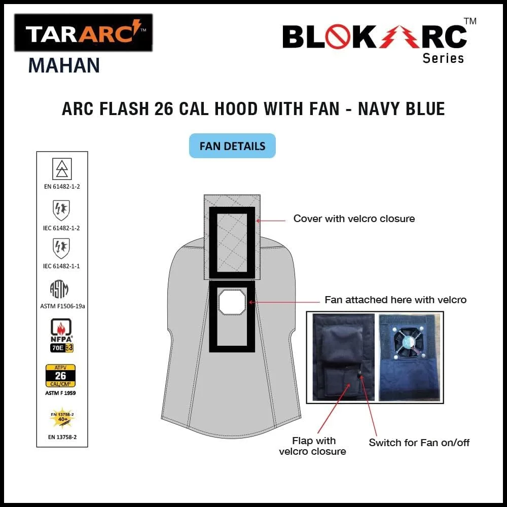 TARARC - سری BLOK-ARC مدل MAHAN 26 Cal کیت های محافظت در برابر قوس الکتریکی (کلاه با فن) (BLOKARC-MHN26-KTWF) (X-Large) TARARC - سری BLOK-ARC مدل MAHAN 26 Cal کیت های محافظت در برابر قوس الکتریکی (کلاه با فن) (BLOKARC-MHN26-KTWF) (X-Large)