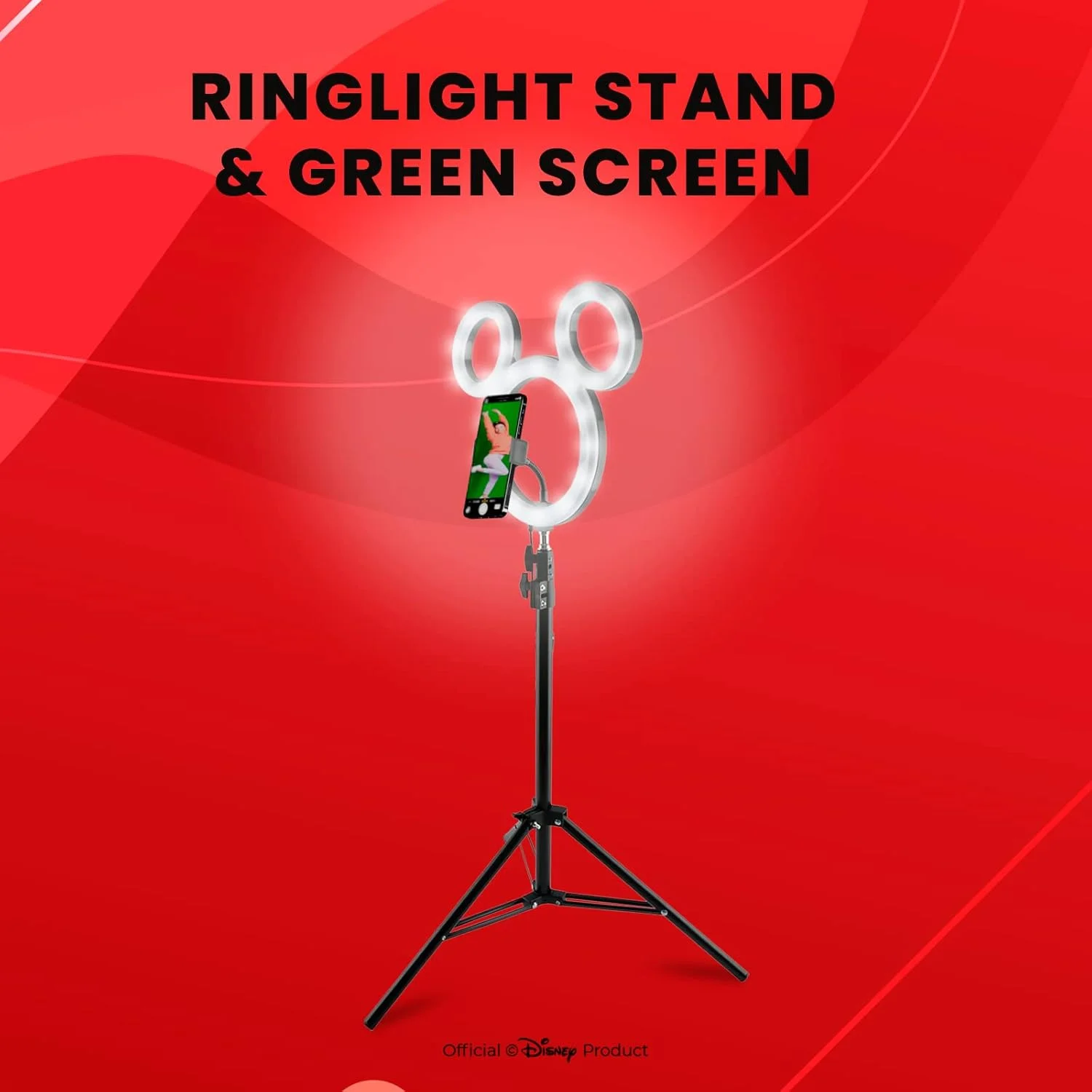 استودیو عکس دیزنی میکی موس - نور حلقه ای سلفی با پایه سه پایه - کیت پرده سبز شامل پس زمینه عکس پرده سبز و شاتر از راه دور بلوتوث - کیت استارتر نهایی تیک تاک/یوتیوب