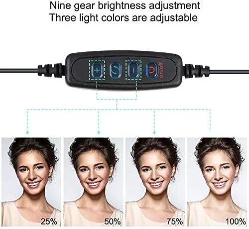 حلقه نور ال ای دی 10 اینچی با پایه سه پایه برای پخش زنده و ویدیوهای یوتیوب، حلقه نور سلفی با 3 حالت رنگی، حلقه نور رومیزی قابل تنظیم برای ویدیوهای یوتیوب و استریمینگ با کنترل از راه دور برای تلفن