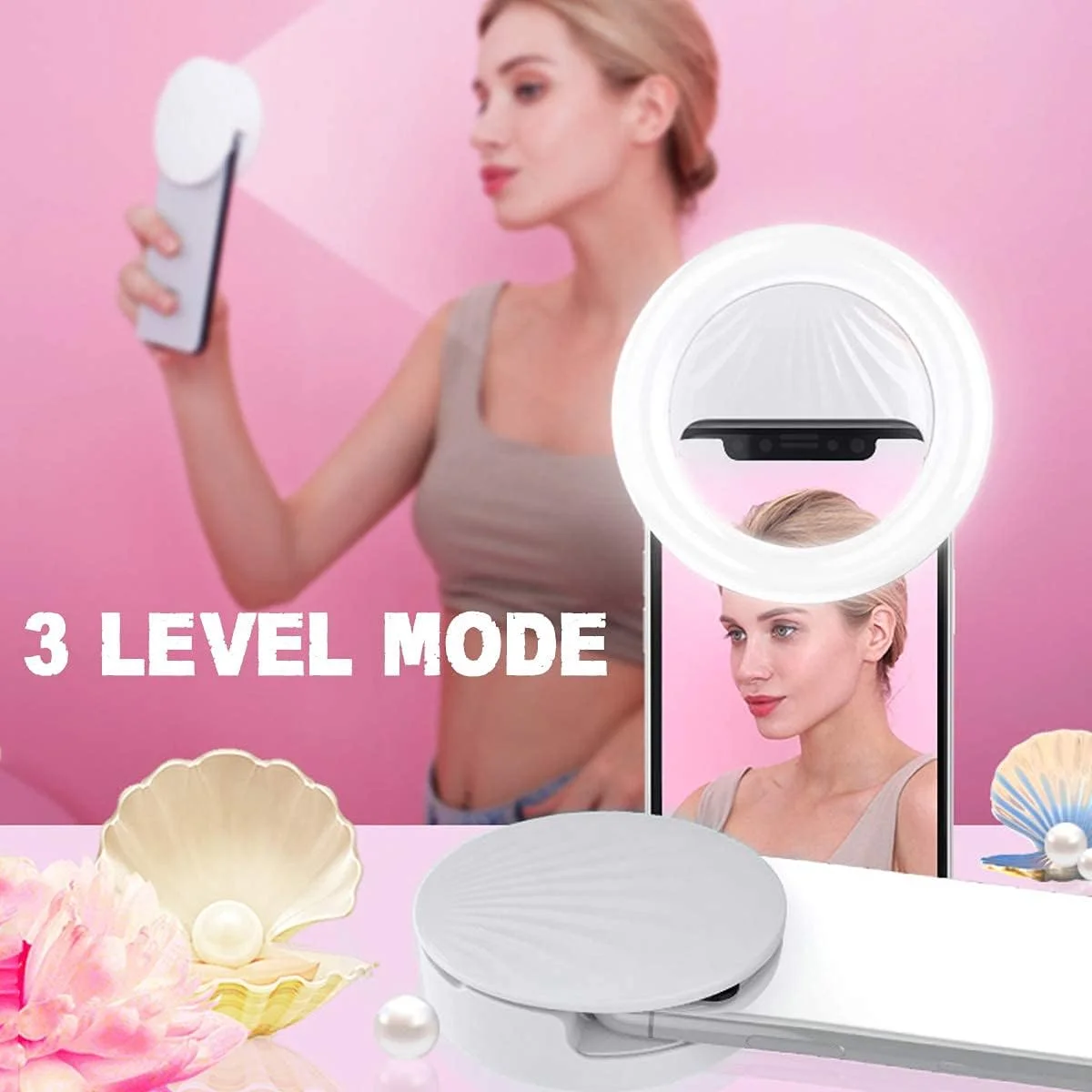 حلقه نور سلفی 2 عددی، 9 سطح روشنایی قابل شارژ 52 LED، نور پرکننده سلفی برای آیفون، تلفن های هوشمند، تبلت ها، آینه های آرایش