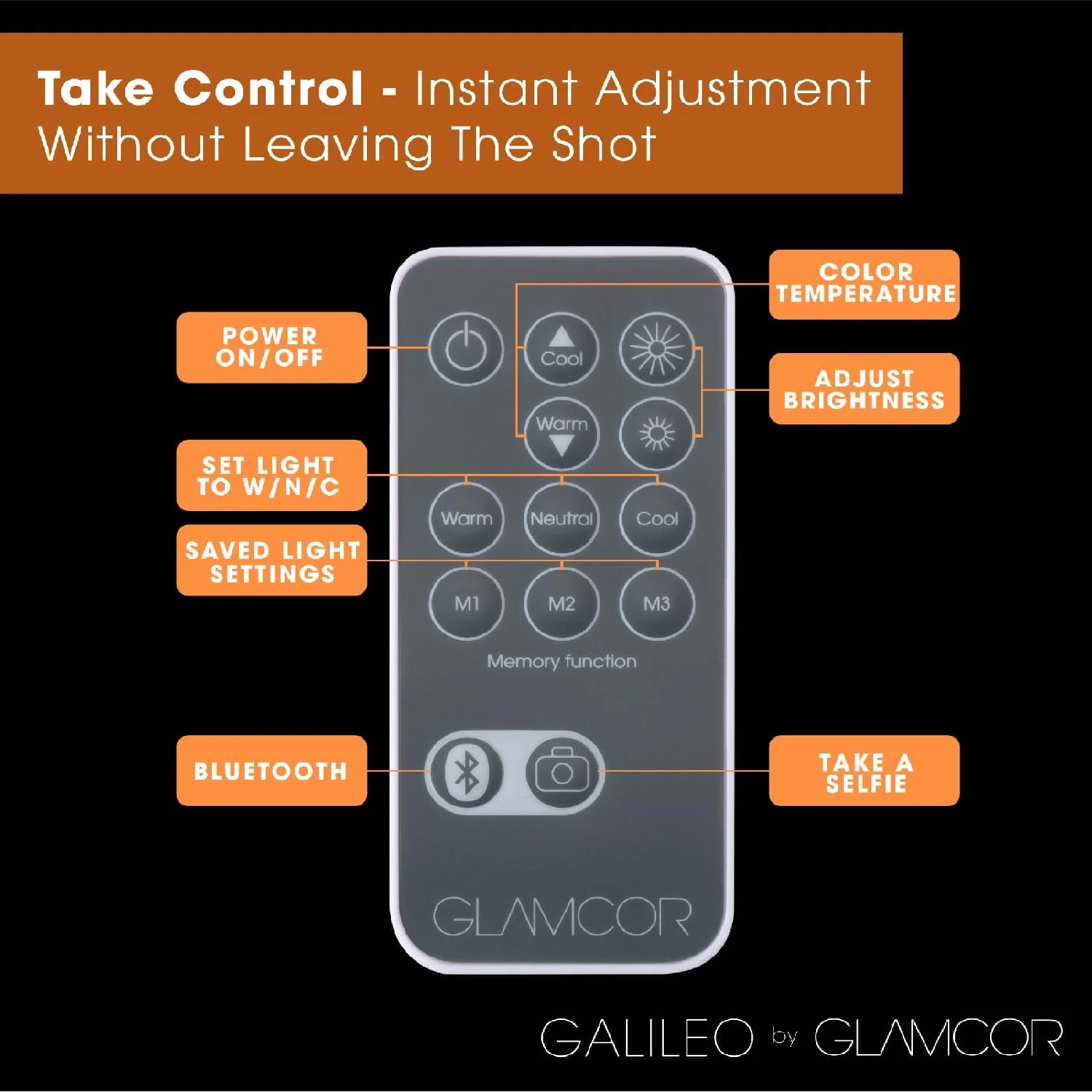 کیت GLAMCOR Galileo Pro: رینگ لایت تاشو با پایه - رینگ لایت قابل حمل برای تولید محتوای تلفن همراه با عملکرد بلوتوث سلفی | دمای قابل تنظیم، شارژ سریع USB، کنترل از راه دور