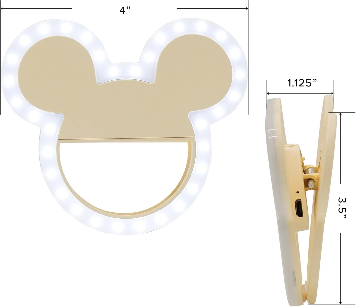 حلقه نور سلفی LED میکی موس دیزنی از IMPRESSIONS VANITY، با 3 سطح روشنایی قابل تنظیم، گیره قابل حمل و شارژی برای عکاسی با تلفن هوشمند، دوربین و آرایش