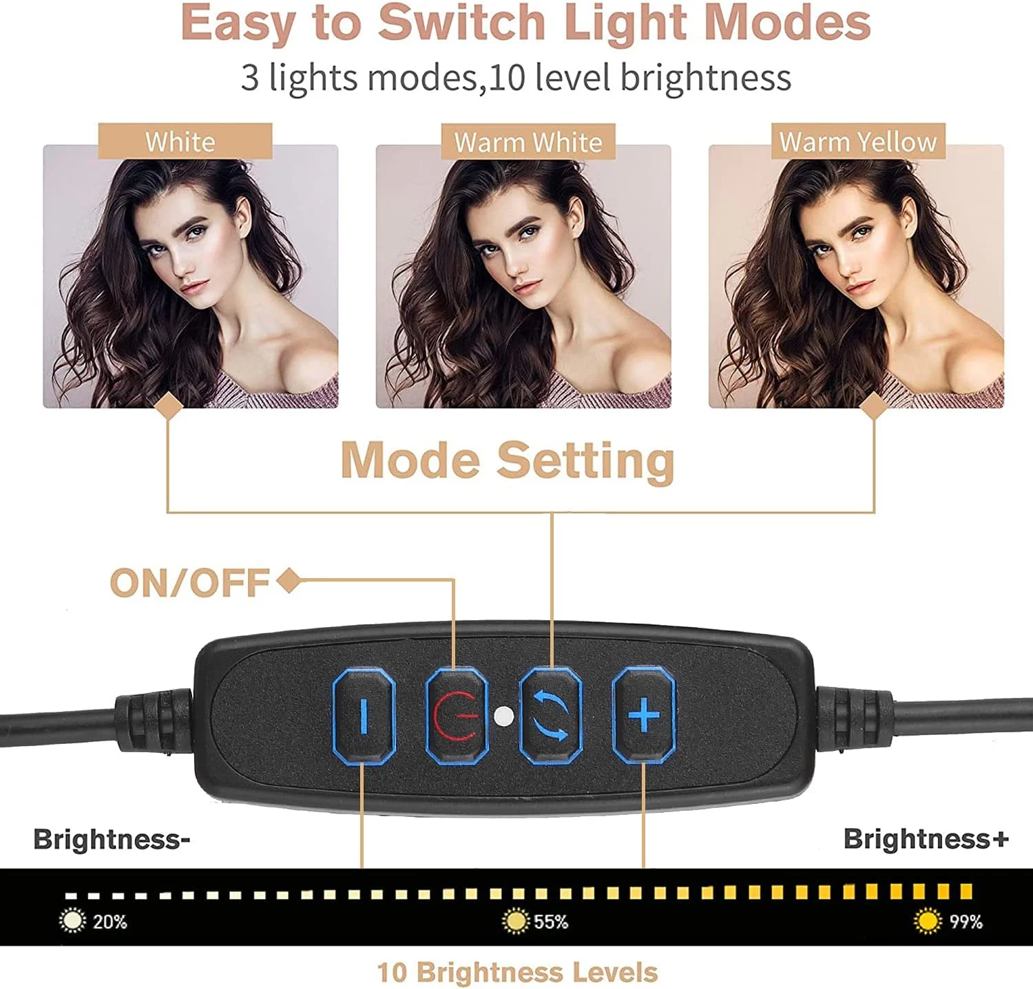 حلقه نور Lifcasual با پایه سه پایه قابل تنظیم، حلقه های نوری سلفی آرایشی با 3 سطح روشنایی نور برای ویدیو، پخش زنده، آرایش، عکاسی (8 اینچ)