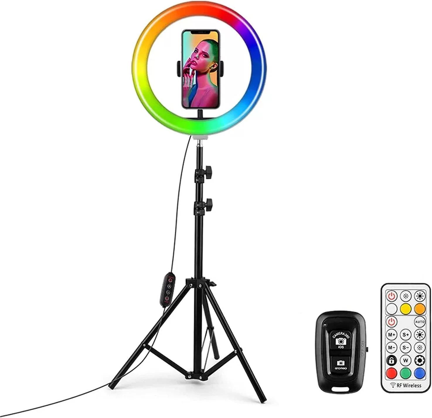 حلقه نور 10 اینچی با پایه و نگهدارنده تلفن، حلقه های نور سلفی با پایه سه پایه برای ضبط ویدیو در TikTok YouTube، سه پایه لامپ دایره ای LED با حلقه نور برای آیفون، حلقه نور برای تلفن ها، دوربین ها